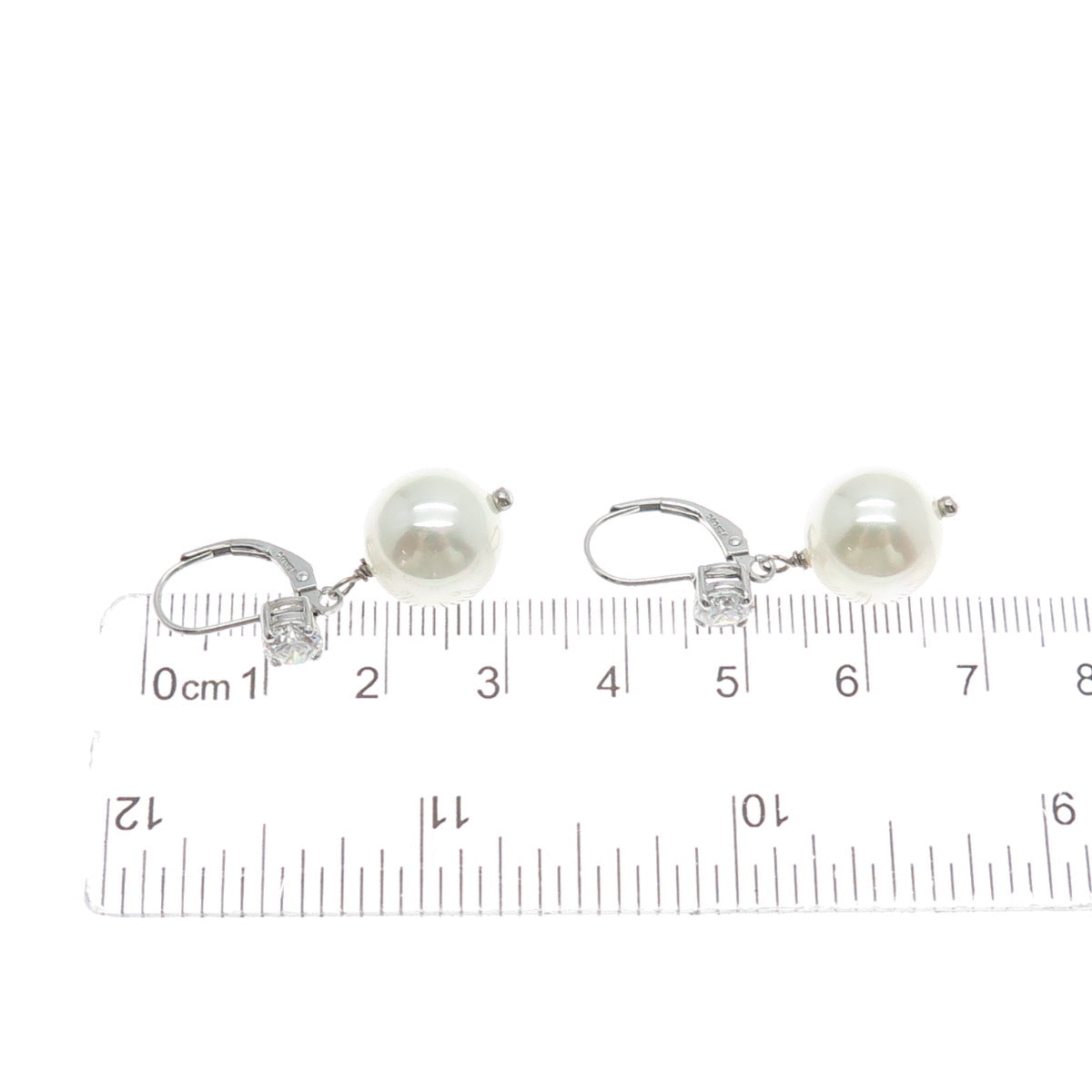 LUCAS LAMETH LUC 925 Sterling Silver Real Pearl & C Z Dangle Earrings