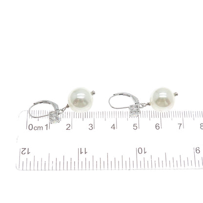 LUCAS LAMETH LUC 925 Sterling Silver Real Pearl & C Z Dangle Earrings