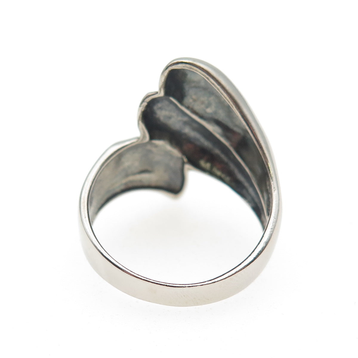 KEN CRAFTS 925 Sterling Silver Vintage Modernist Bypass Oxidized Ring Size 8