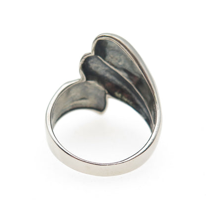 KEN CRAFTS 925 Sterling Silver Vintage Modernist Bypass Oxidized Ring Size 8
