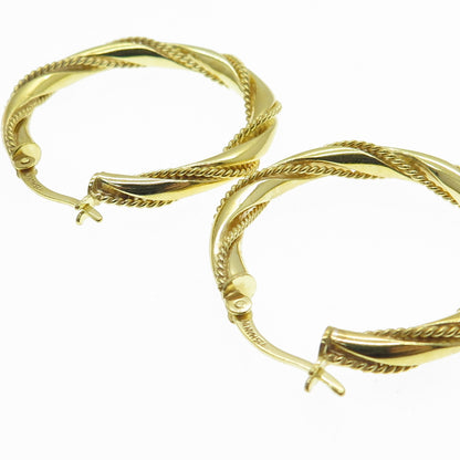 HAN 925 Sterling Silver Gold Plated Twisted Rope Hoop Earrings