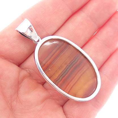 925 Sterling Silver Vintage Real Cabochon Agate Pendant