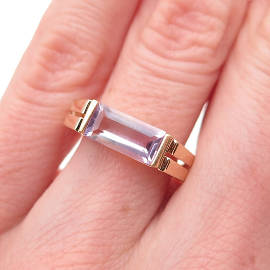 HENG NGAI 925 Sterling Silver Gold Plated Real Amethyst Ring Size 6