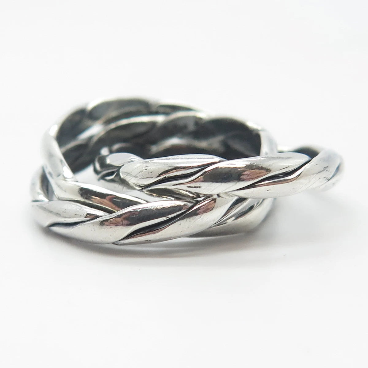 925 Sterling Silver Vintage Mexico 3-Row Twisted Ring Size 7