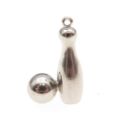 925 Sterling Silver Vintage Bowling Pin & Ball 3D Charm Pendant