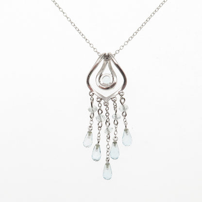 925 Sterling Silver Real Blue Topaz Tassel Cable Chain Necklace 18"