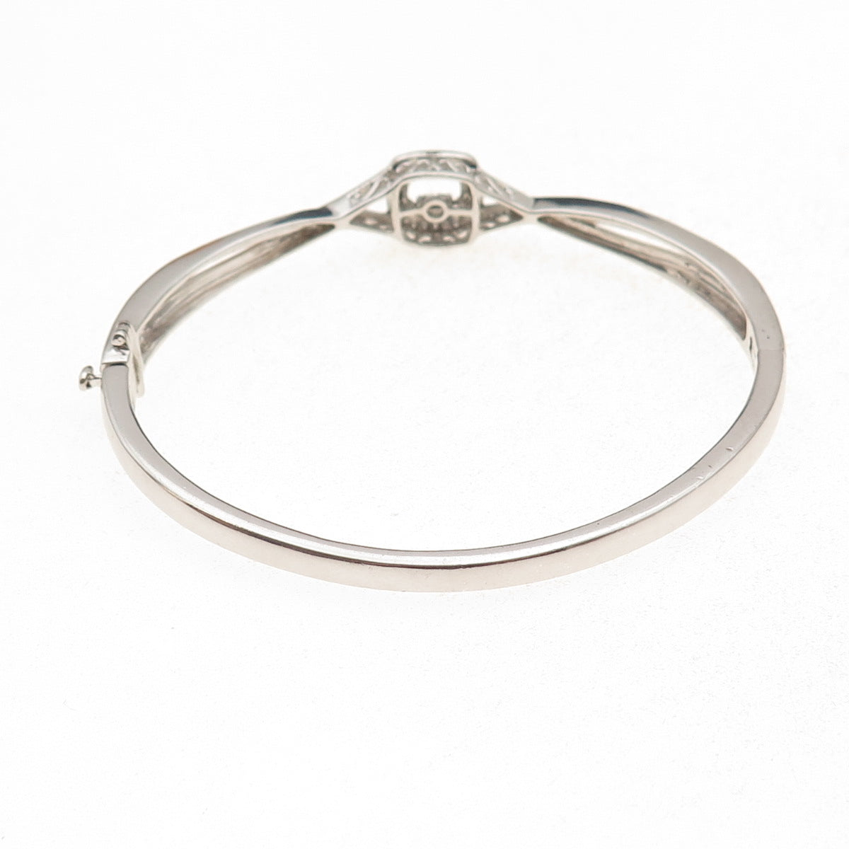 925 Sterling Silver Real Round-Cut Diamond Bangle Bracelet 7"