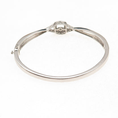 925 Sterling Silver Real Round-Cut Diamond Bangle Bracelet 7"