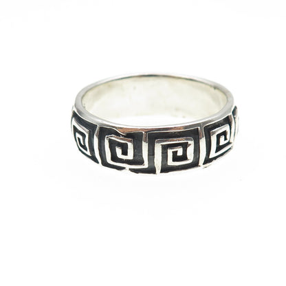 925 Sterling Silver Vintage Greek Maze Oxidized Band Ring Size 14.75