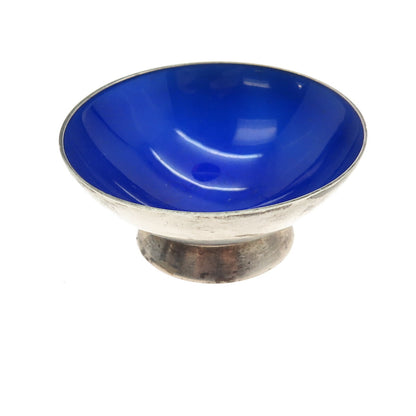 VOLMER BAHNER 925 Sterling Silver Vintage Denmark Guilloche Enamel Blue Bowl