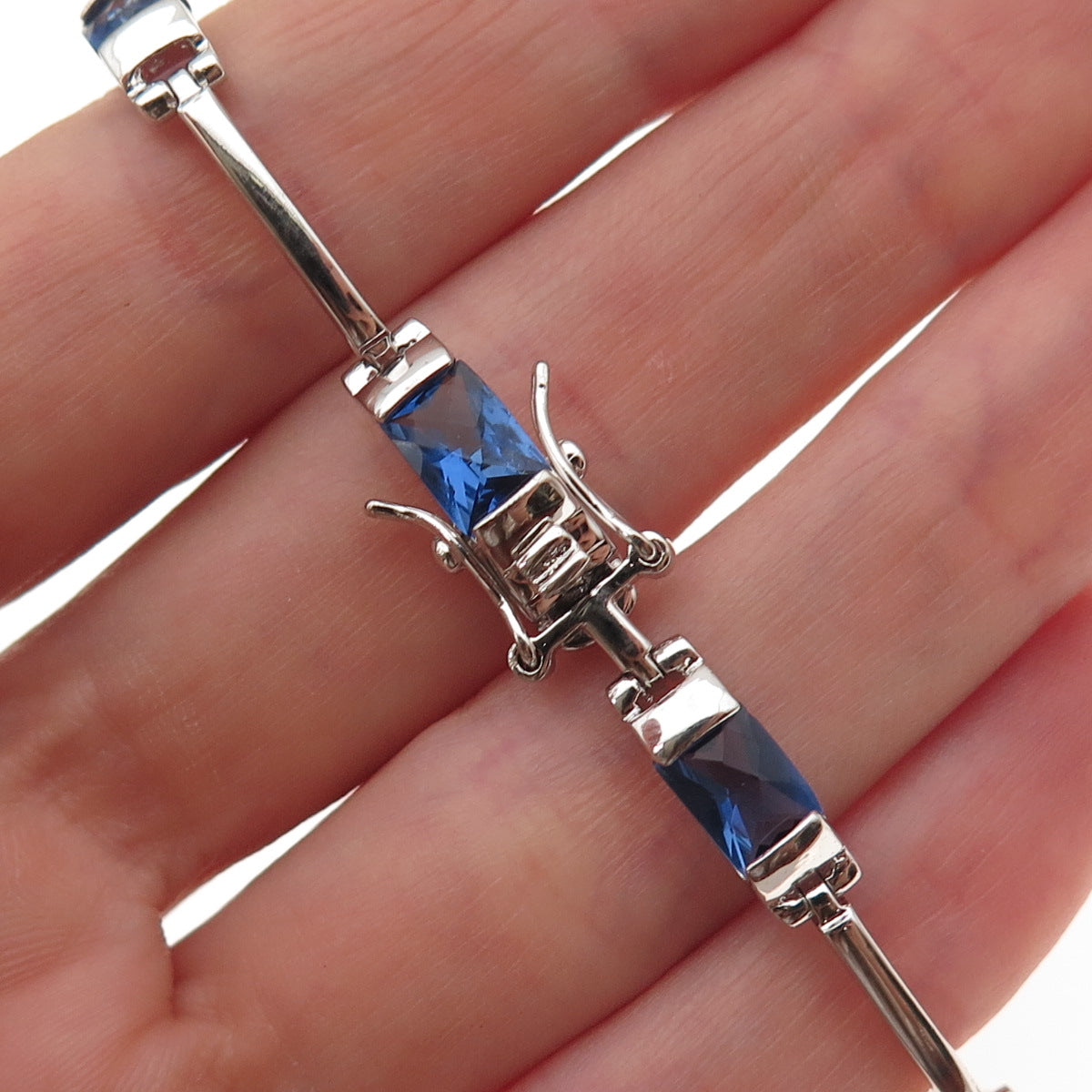 925 Sterling Silver Real Tanzanite Bar Link Bracelet 7.25"