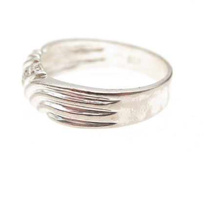 925 Sterling Silver Real Round-Cut Diamond Wavy Band Ring Size 9