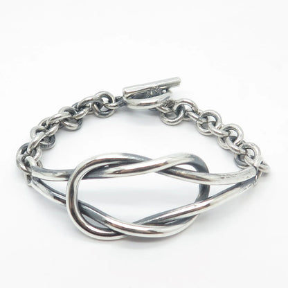 925 Sterling Silver Vintage Knot Rolo Link Bracelet 6.25"
