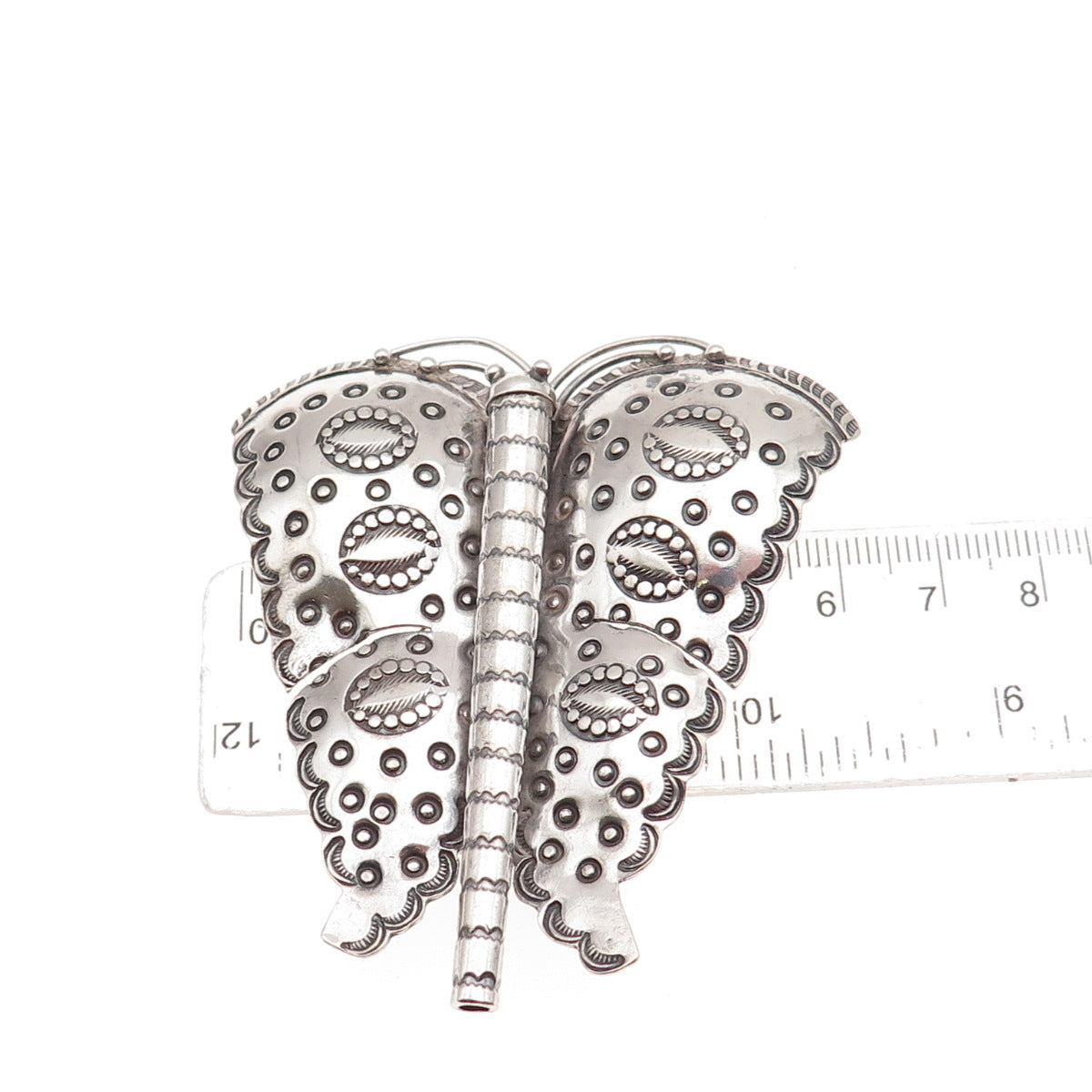 Old Pawn 925 Sterling Silver Vintage Butterfly Tribal Oxidized Large Pin Brooch