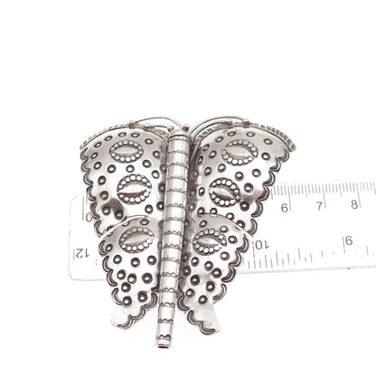 Old Pawn 925 Sterling Silver Vintage Butterfly Tribal Oxidized Large Pin Brooch