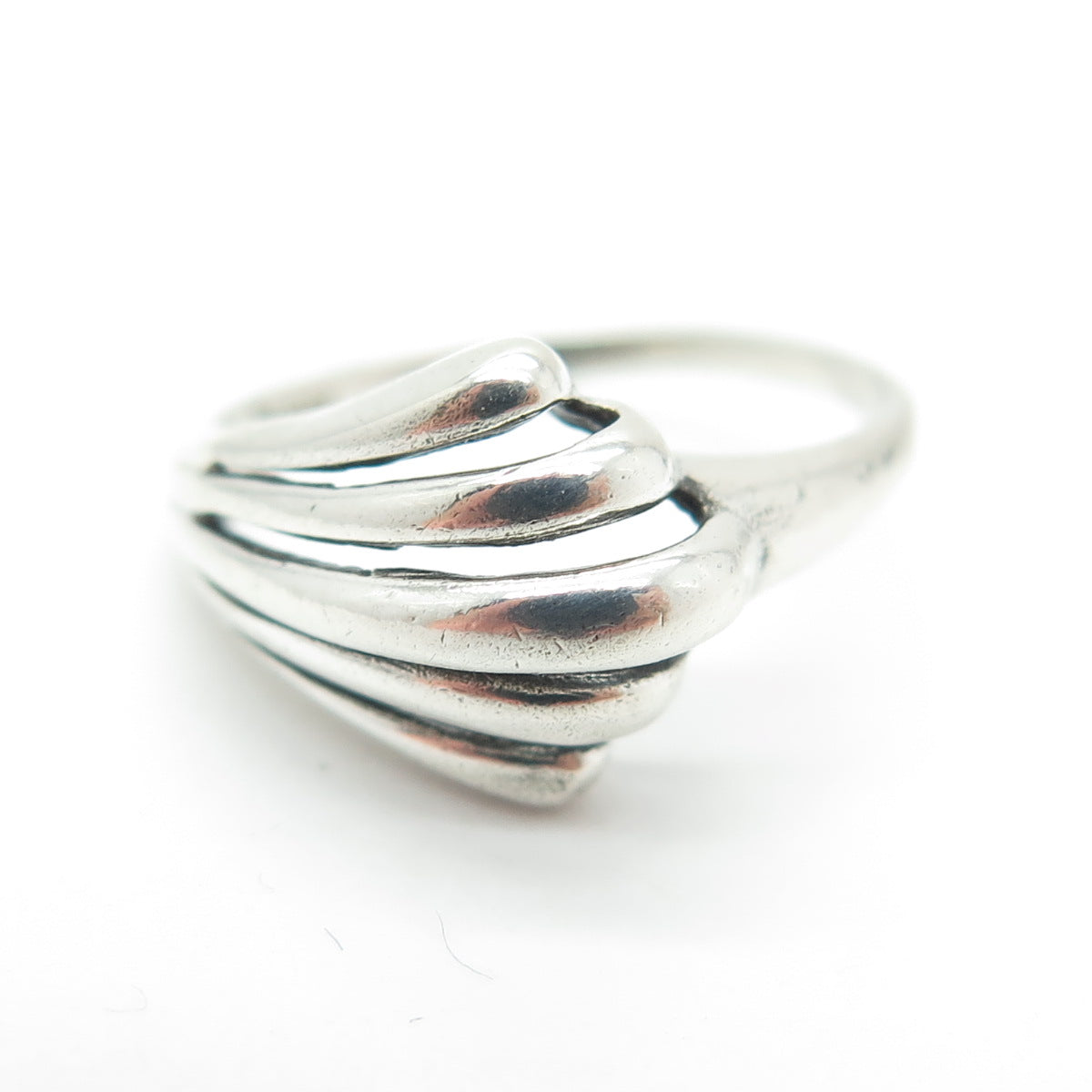 925 Sterling Silver Vintage Israel Ribbed Modernist Ring Size 7.25