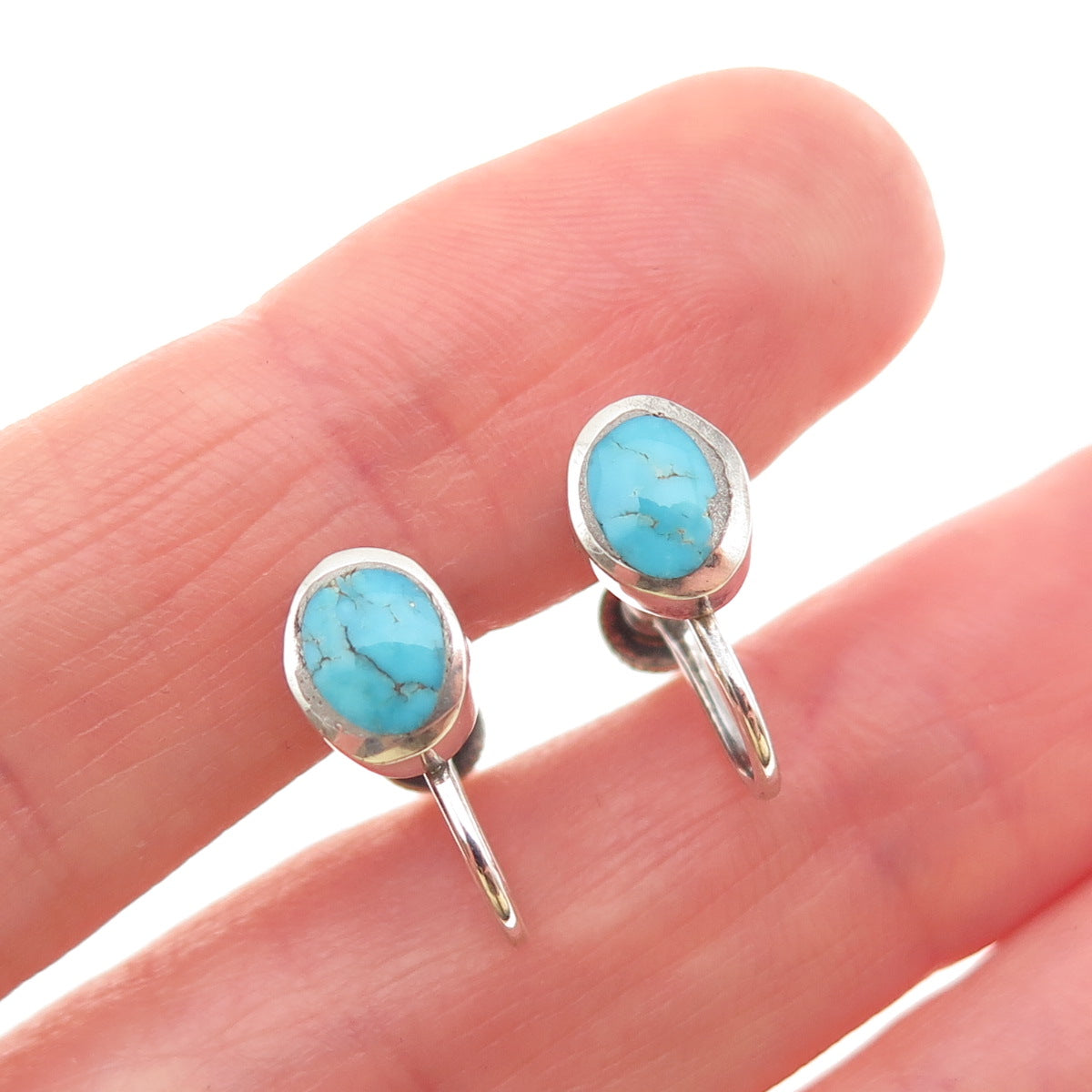 Old Pawn 925 Sterling Silver Vintage Turquoise Tribal Screw Back Earrings