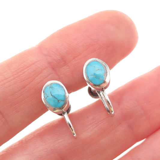Old Pawn 925 Sterling Silver Vintage Turquoise Tribal Screw Back Earrings