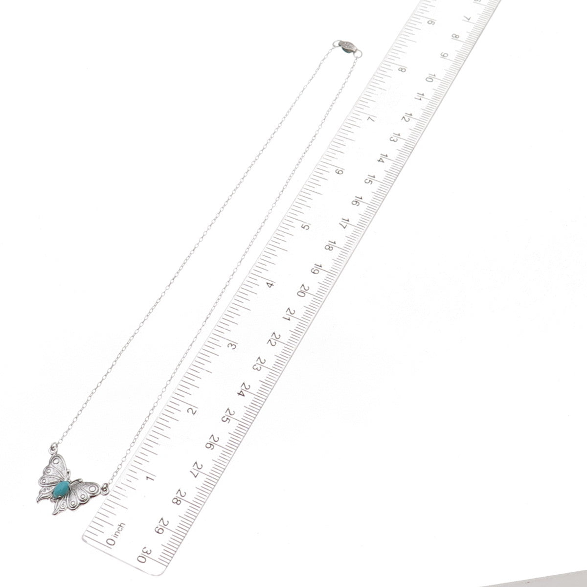 Tru-Kay 925 Sterling Silver Vintage Real Turquoise Butterfly Chain Necklace 16"