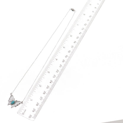 Tru-Kay 925 Sterling Silver Vintage Real Turquoise Butterfly Chain Necklace 16"