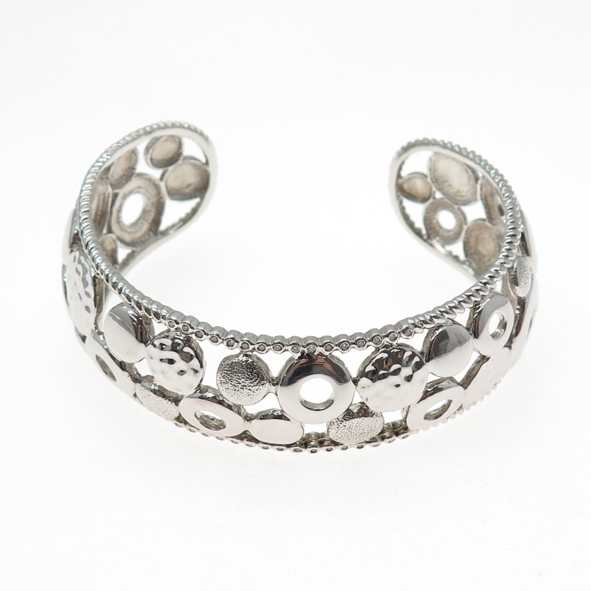 925 Sterling Silver Vintage Modernist Disc Adjustable Cuff Bracelet 7.5"