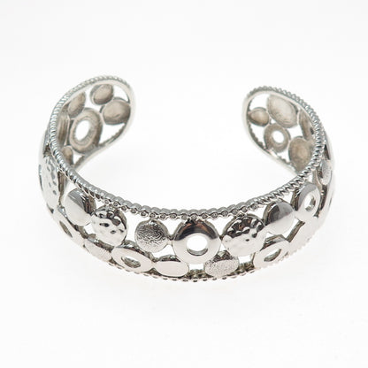 925 Sterling Silver Vintage Modernist Disc Adjustable Cuff Bracelet 7.5"