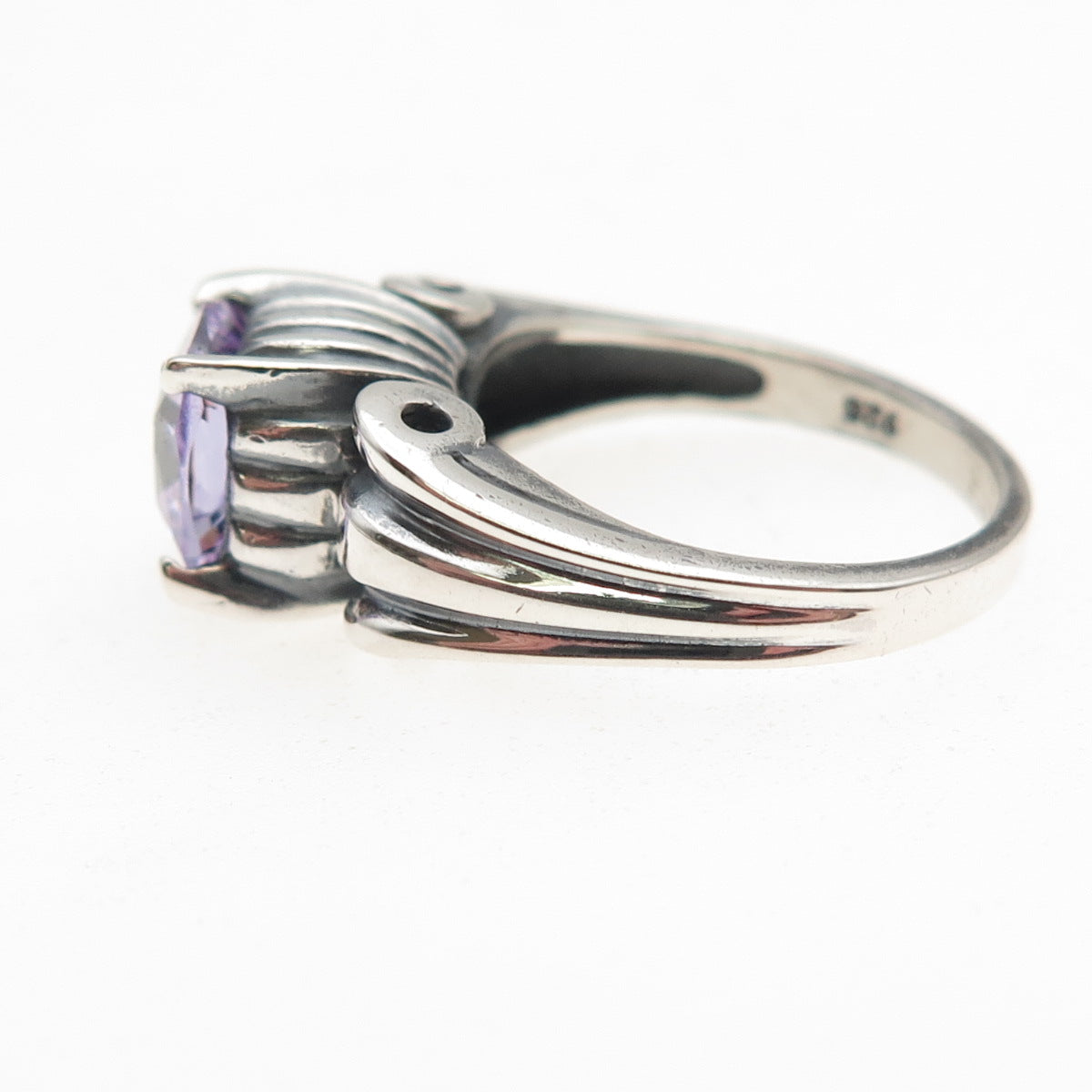 925 Sterling Silver Vintage Cushion-Cut Lavender C Z Oxidized Ring Size 6.25