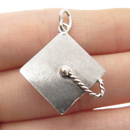 925 Sterling Silver Vintage Graduation Cap Charm Pendant