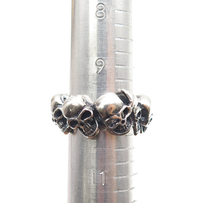 925 Sterling Silver Vintage Skull All Around Oxidized Biker Ring Size 10.25