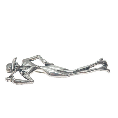 925 Sterling Silver Vintage Mexico Elegant Lady Oxidized Pin Brooch