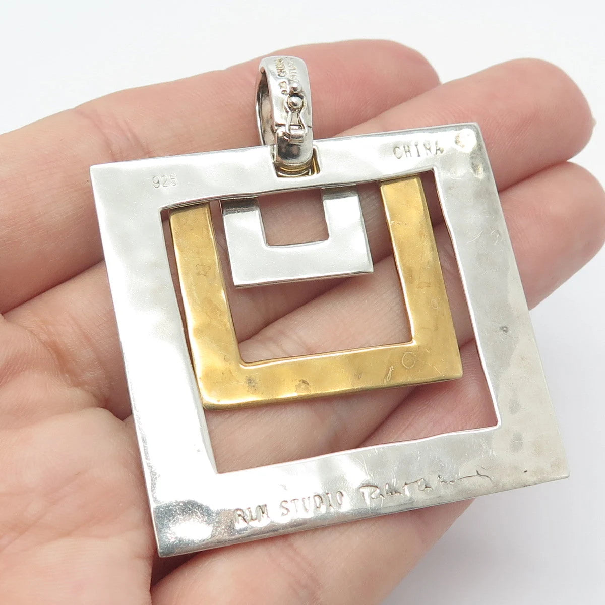 925 Sterling Silver 2-Tone Vintage Robert Lee Morris Open Triple Square Pendant