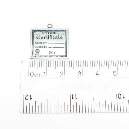WELLS 925 Sterling Silver Vintage Stock Certificate Oxidized Mini Charm Pendant
