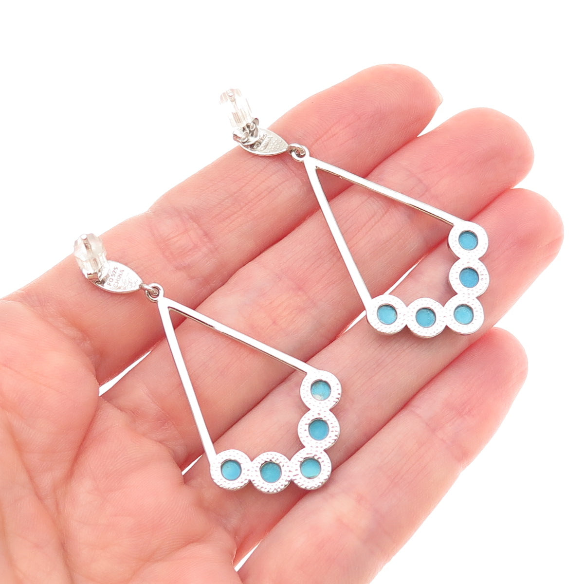 FD Felicia Design 925 Sterling Silver Real Turquoise Floral Dangle Earrings