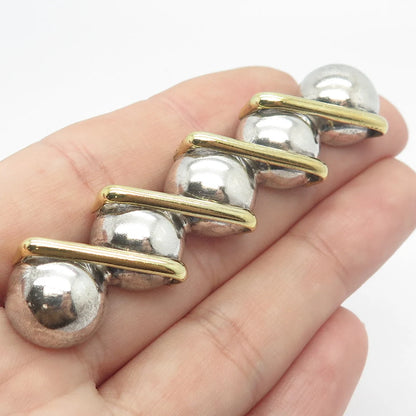 925 Sterling Silver 2-Tone Vintage Mexico Bar & Bead Pin Brooch