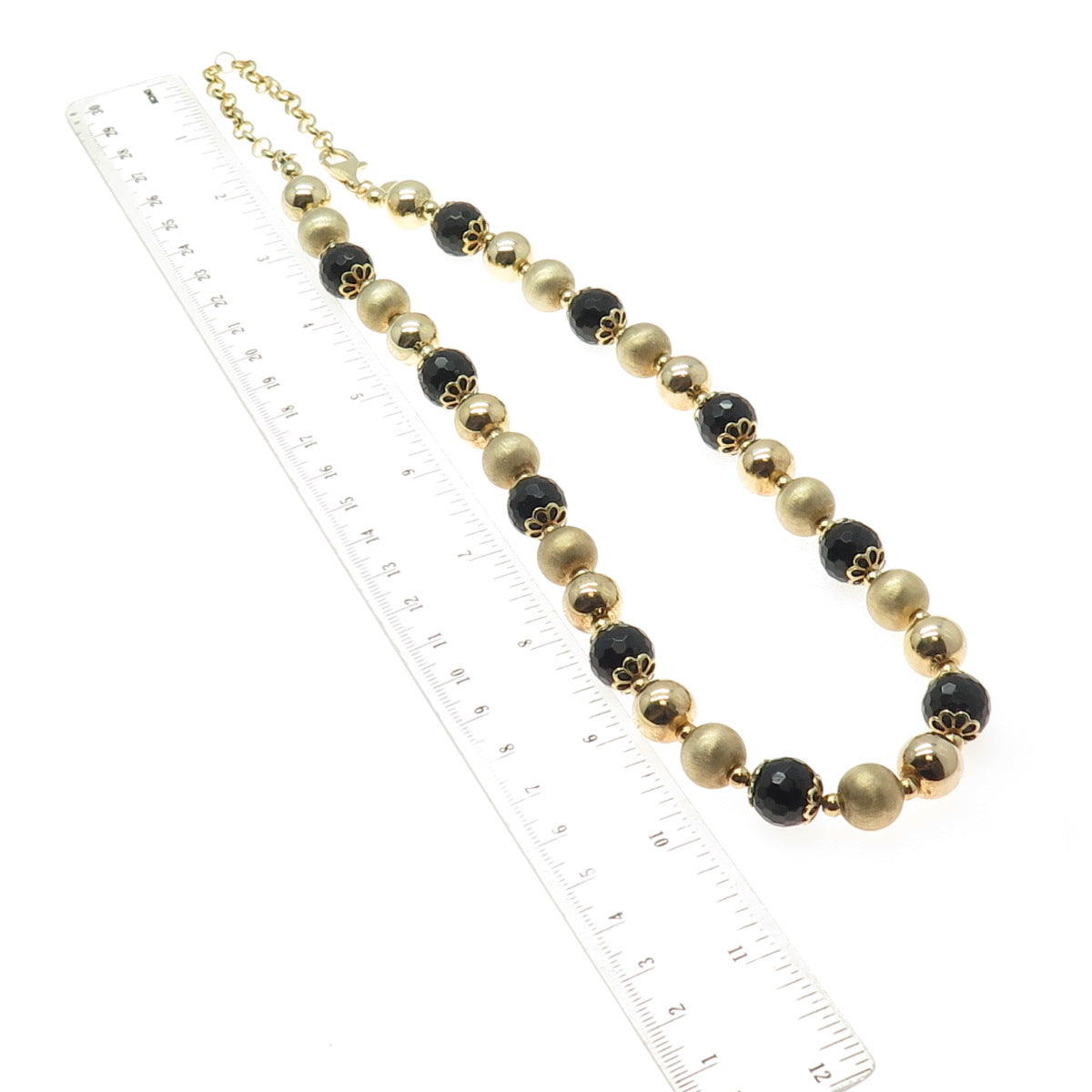 GIOIELLI DI VALENZA Sterling Gold Plated Vintage Italy Black Onyx Necklace 20"