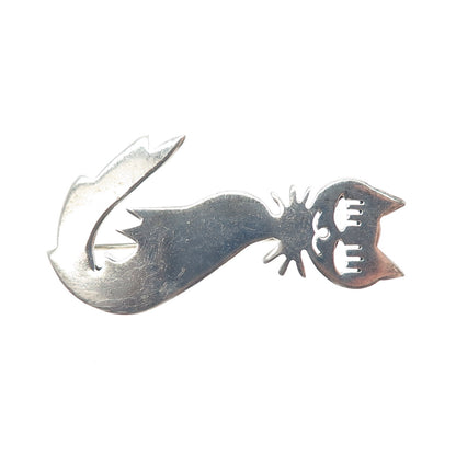 925 Sterling Silver Vintage Mexico Modernist Cat Pin Brooch