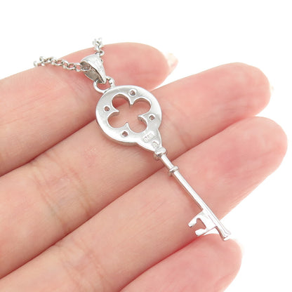 925 Sterling Silver Round-Cut C Z Floral Key Cable Chain Necklace 16"