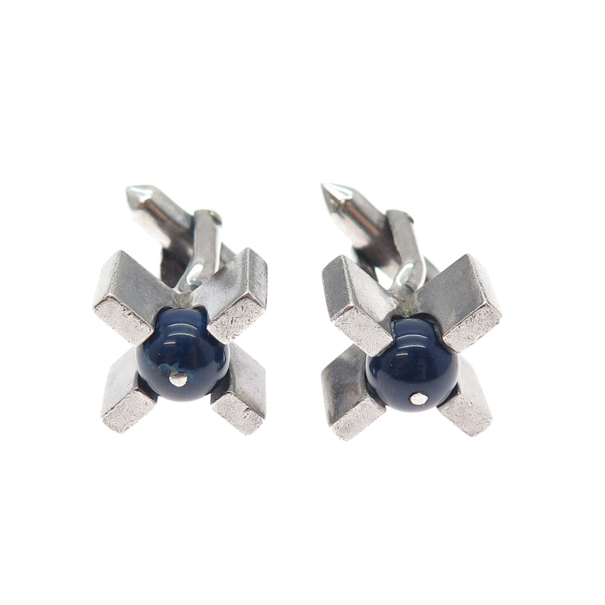 ANTONIO PINEDA 970 Silver Vintage Mexico Real Sodalite Modernist Cross Cufflinks