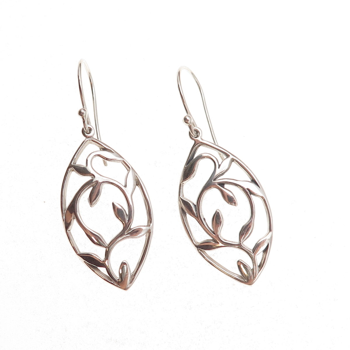 925 Sterling Silver Vintage Floral Dangle Earrings