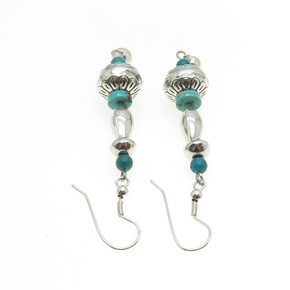 Old Pawn 925 Sterling Silver Southwestern Bisbee Turquoise Navajo Pearl Earrings