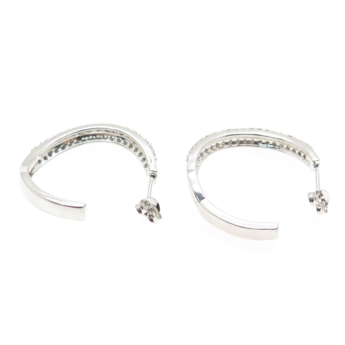 925 Sterling Silver Round-Cut C Z Wavy Hoop Earrings