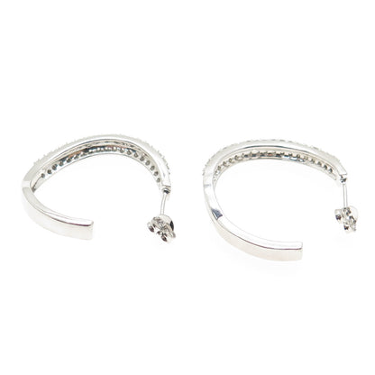 925 Sterling Silver Round-Cut C Z Wavy Hoop Earrings