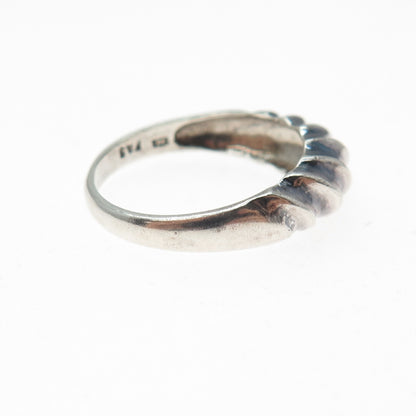 925 Sterling Silver Vintage Modernist Ribbed Oxidized Ring Size 6.75