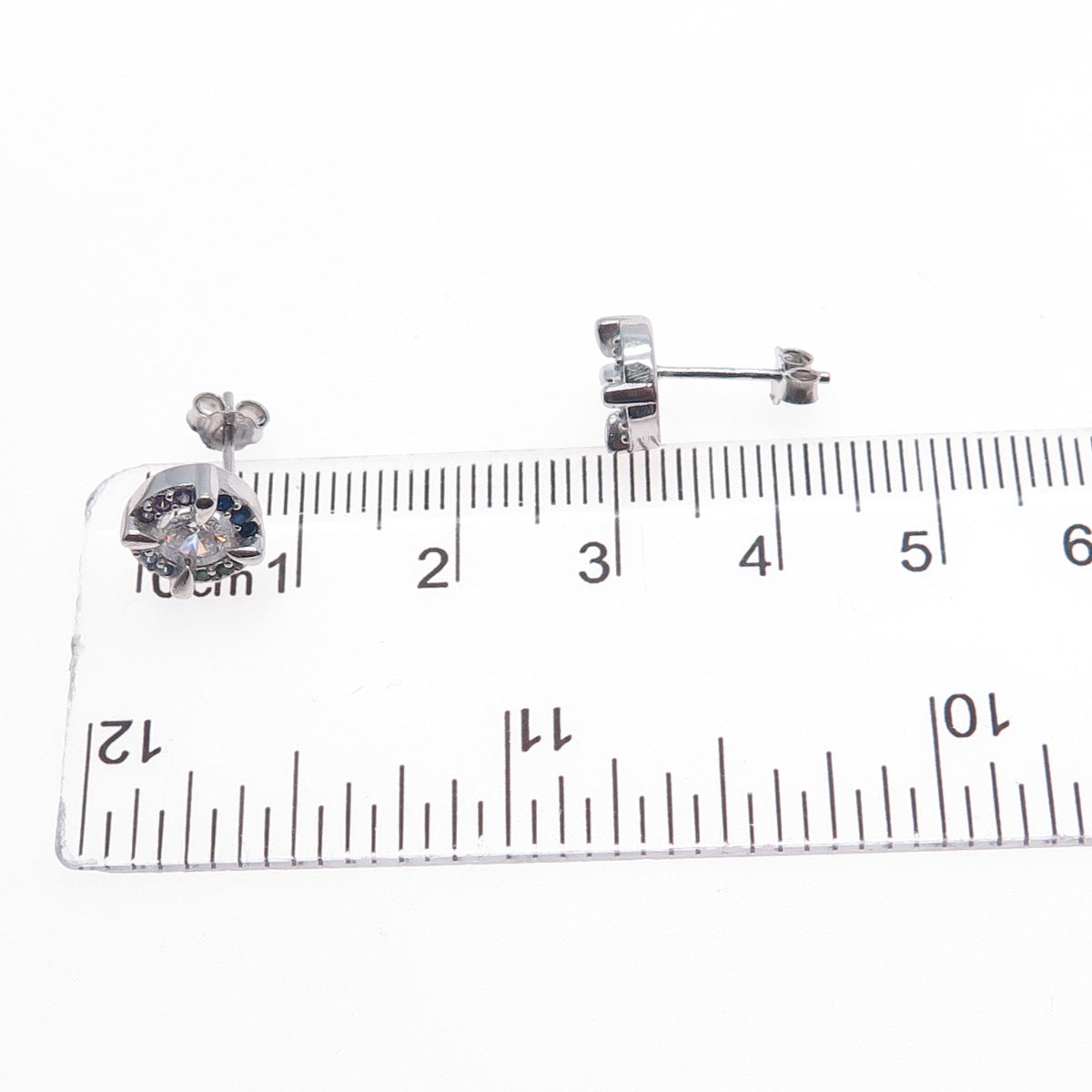 925 Sterling Silver Round-Cut Multi-Color C Z Stud Earrings