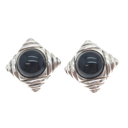 NR NANCY & RISE 925 Sterling Silver Vintage Real Black Onyx Clip On Earrings