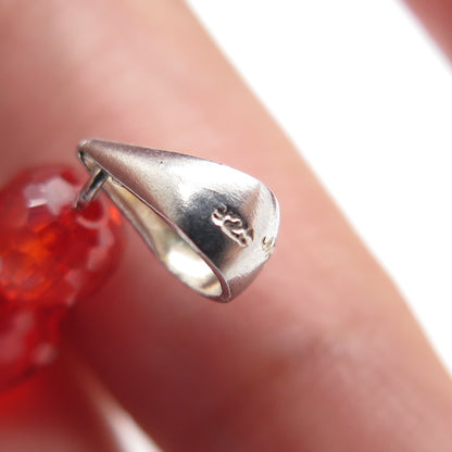 925 Sterling Silver Vintage Red Glass Crystal Beaded Minimalist Charm Pendant