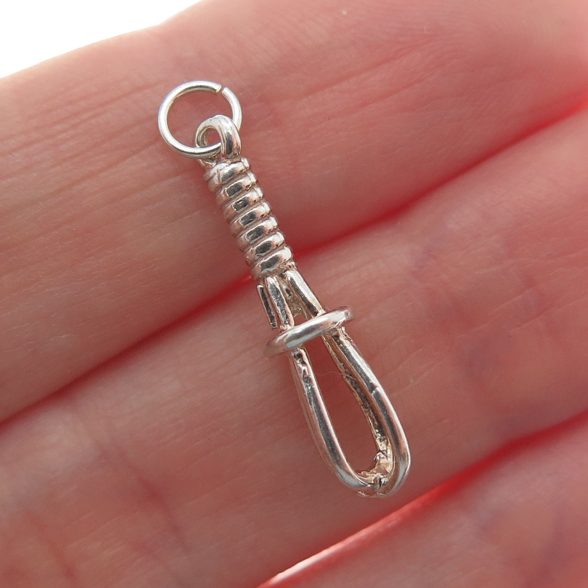 925 Sterling Silver Vintage Whip / Whisk Minimalist 3D Charm Pendant
