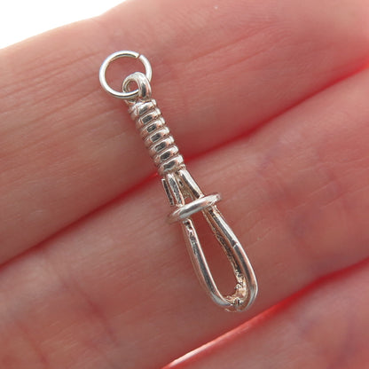 925 Sterling Silver Vintage Whip / Whisk Minimalist 3D Charm Pendant