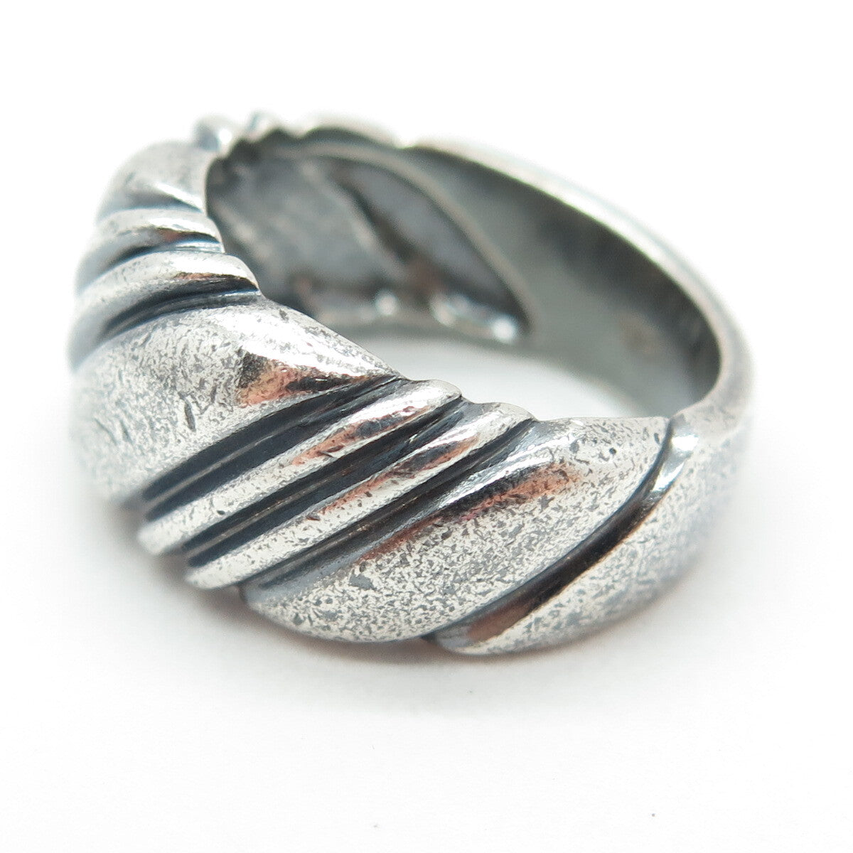 925 Sterling Silver Vintage Ribbed Ring Size 9