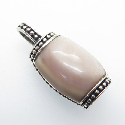 925 Sterling Silver Vintage Real Black Onyx & MOP Dual Sided Granulated Pendant